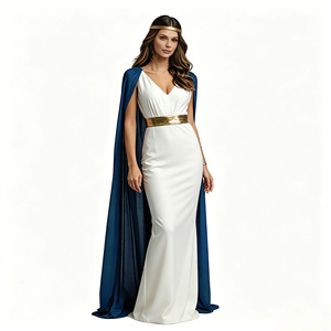 Disfraz de Reina Egipcia Antigua para Mujer, Blanco con Capa Azul y Cinturón Dorado, Estilo <span class=keywords><strong>Cleopatra</strong></span>, Vestido de Cosplay para Halloween y Carnaval - Product Image 1
