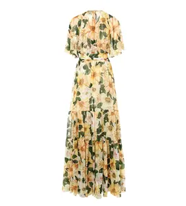 American clothing wholesale distributors women clothing short sleeve floral printed casual chiffon long dresses