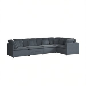 Modern L Shape Sectional Sofa Dark Grey Fabric Modular Living Room <b>Set</b> <b>Square</b> Arm Cushion Back Metal Legs - Product Image 1