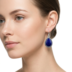 Pierre de Lapis Lazuli Naturelle, Argent Sterling 925, Boucles d'Oreilles Élégantes pour Femmes, Boucles d'Oreilles en Lapis Lazuli, Boucles d'Oreilles Originales en Lapis Lazuli - Product Image 1