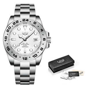 Montre-bracelet analogique à quartz pour homme LG8947, avec cadran 24 heures, en acier inoxydable, calendrier, lumineuse, résistante à l'eau, montre de business - Product Image 1