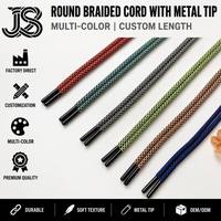 Cordón de poliéster trenzado redondo con patrón personalizado, con punta negra, duradero, lavable, para sudaderas y pantalones, venta al por mayor