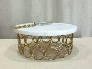 Luxury <b>Marble</b> Top <b>Cake</b> <b>Stand</b> with Gold Metal Base Round Dessert Display <b>Stand</b> for Wedding and Home Decor - Product Image 4