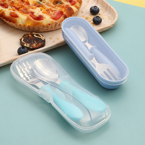 Juego de cubiertos de acero inoxidable 304, tenedor y cuchara de dibujos animados para niños, cuchara para comer para bebés, tenedor para postre, cuchara portátil para alimentación. - Product Image 3