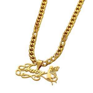 Collana con nome personalizzato in oro 18 carati, a forma di lettera, in acciaio inossidabile anti-ossidazione, con ciondolo a targhetta e catena cubana spessa - Product Image 6