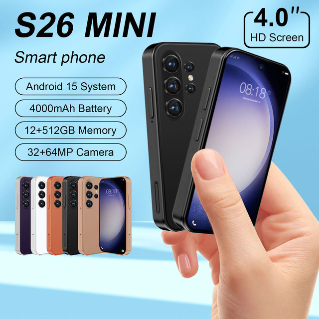 S26Mini 5G 4-inch Smartphone 12GB RAM 512GB ROM Android 15, French & Spanish for Daily