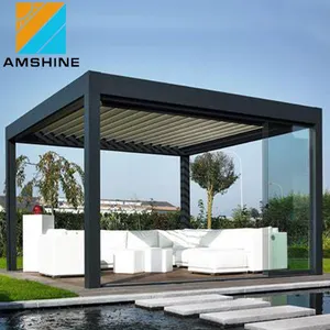 Aluminum Pergola Opening Louver Roof Motorized Sunshade Garden Aluminium Gazebo Patio Cover Outdoor Adjustable Louvered Pergola With Side Curtain