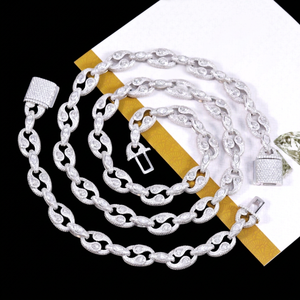 ผ่านการทดสอบเพชร  ทองชุบเงินแท้ 925  สร้อยคอแบบ Iced out  เพชร VVS  ใบรับรอง GRA  สร้อยคิวบาลิงค์ลายแปดเหลี่ยม - Product Image 1