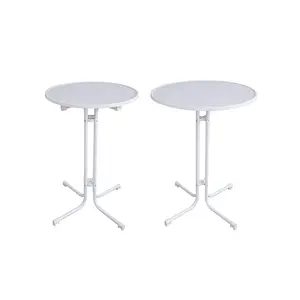 โต๊ะบาร์ค็อกเทลพับได้สีขาวกลมสูงโต๊ะสำหรับงานกลางแจ้งสำหรับงานปาร์ตี้งานค็อกเทลขอบทำจากไม้