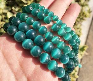 Cuentas de cristal de ojo de gato lisas redondas sueltas de selenita sintética tratada de alta calidad para la fabricación de joyas DIY - Product Image 4