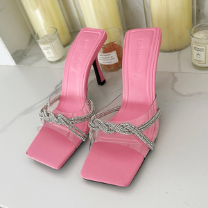 Sandales à talons transparents en PVC cloutées sexy pour femmes, collection été 2025 – Mules tendance - Product Image 3