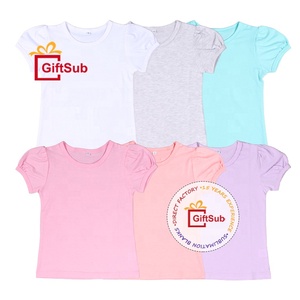 Maglietta per Bambina con Maniche a Sbuffo in Poliestere 100% per Sublimazione, Abbigliamento per Bambini OEM, <span class=keywords><strong>T</strong></span>-<span class=keywords><strong>shirt</strong></span> per Bambine - Product Image 2
