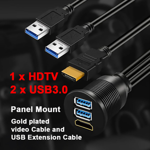 Double USB 3.0 et HDTV mâle à femelle Câble d'extension embarqué pour voiture Support USB 3.0 pour tableau de bord pour voitures bateaux motos - Product Image 6