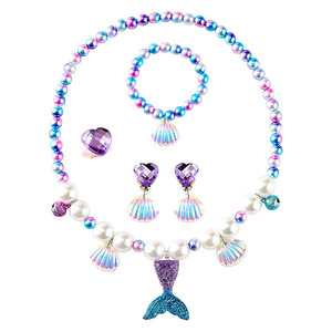 Collana a sirena bracciali Set di clip per l'orecchio per bambini la principessa delle bambine finta di giocare a sirena decorazioni per costumi da festa regalo - Product Image 3