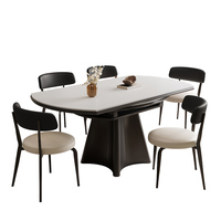 Ensemble table et chaises de salle à manger pliables et extensibles en dalles de pierre carrées à rondes, style rétro italien, avec cuisinière à induction intégrée pour villa