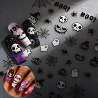 Autocollants 3D pour ongles, esthétique éblouissante, effet fluorescent nocturne, thème gothique d'horreur, crâne d'Halloween, non toxiques, pour la décoration de fête