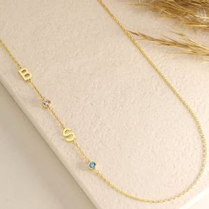 Collane di prima lettera in acciaio inossidabile su misura per il mese di compleanno <span class=keywords><strong>pietre</strong></span> per la festa della mamma collane con <span class=keywords><strong>nome</strong></span> personalizzate - Product Image 5