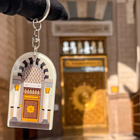 Breloques de porte-clés en acrylique personnalisables imprimées UV, design transparent, pour souvenirs de mosquées islamiques saoudiennes, légères, vente en gros