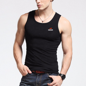 Custom Logo Casual Sports Running Gym Men Singlets <strong>Black</strong> Soft Ribbed Cotton BeaterTank Top - Product Image 5