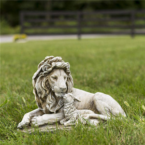 Statue de jardin en résine grise, grande résine, animaux, Lion <span class=keywords><strong>et</strong></span> d'agneau, grand 20 pouces, pièce de finition - Product Image 1