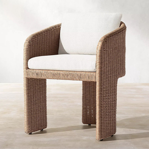 Ensemble de salle à manger d'extérieur moderne avec structure en aluminium durable et tables en teck, chaise de salle à manger en rotin pour jardin, hôtel ou terrasse - Product Image 2