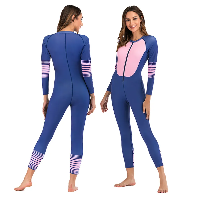 Hot Sell Women's Rash Guards One Piece Long Sleeves Swimwear With Removable Chest Pad Surfing Sailing Diving Bodysuits Swimsuits