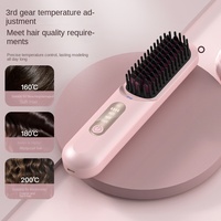 Mesky mini portable grande batterie diamant noir sans fil droit céramique sans fil chaud peigne bigoudi cheveux lisseur brosse peigne