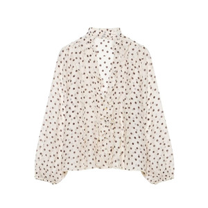 ZEVITY Camicia da donna <span class=keywords><strong>elegante</strong></span> con scollo a V e volant a cascata, design a tinta unita, in chiffon, a maniche lunghe, slim fit, chic - Product Image 2