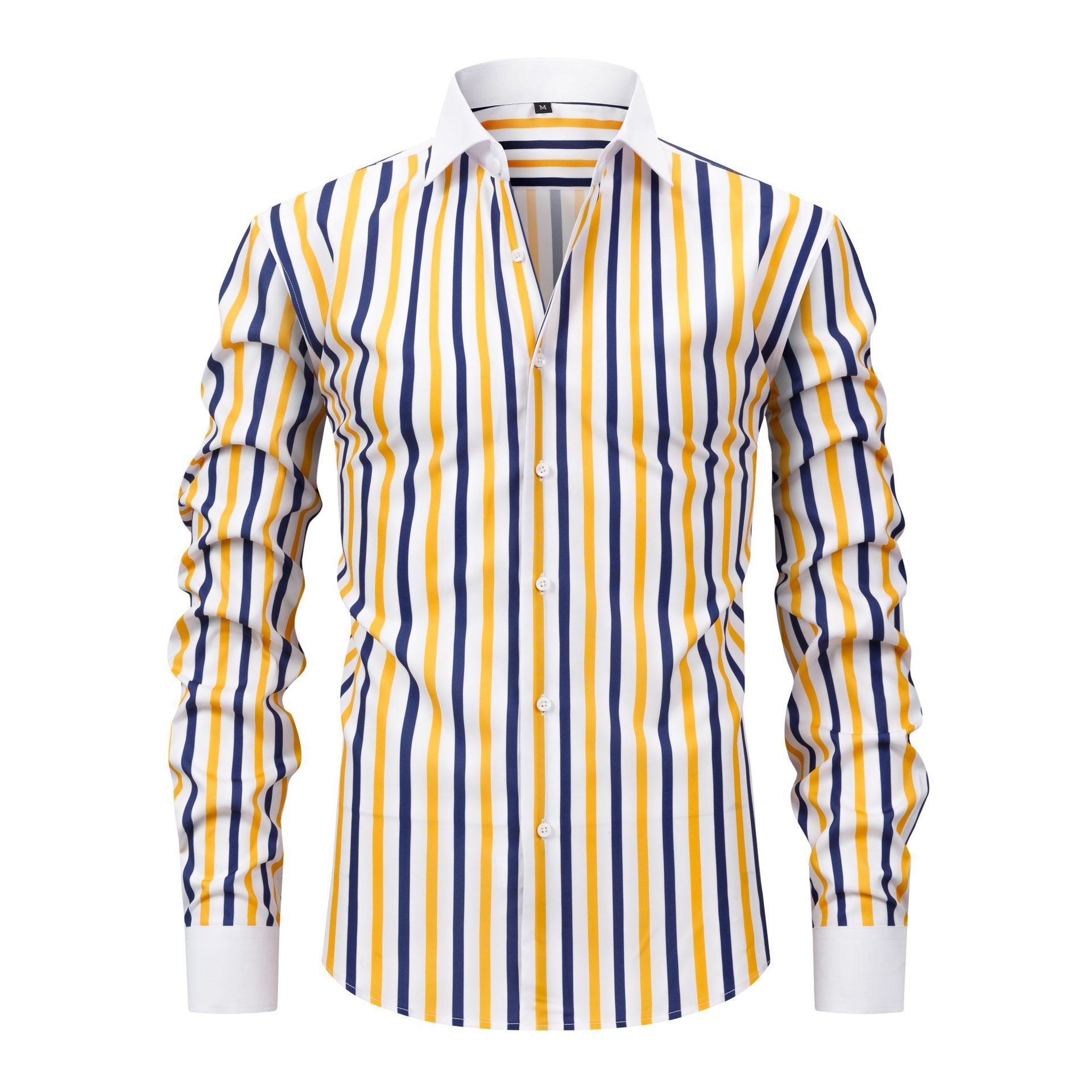 Men's Contrast Collar Striped Dress Shirt Long Sleeve Button-up With White Cuffs Sehe Fashion Men's Contrast Collar Striped Dress Shirt Long Sleeve Button-up With White Cuffs Sehe Fashion