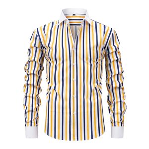 <span class=keywords><strong>Camisa</strong></span> de Vestir a Rayas con Cuello en Contraste para Hombre, Manga Larga, Abotonada, con Puños Blancos, Moda Sehe - Product Image 4