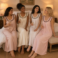 Robe de nuit longue en coton délavé style 2026, sexy, dos nu, à lacets, pour la détente à la maison (vente en gros)