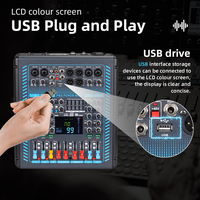 Nouvelle console de mixage DJ professionnelle 2*250W avec amplificateur de puissance, 5 canaux, USB, Bluetooth et alimentation fantôme 48V