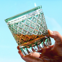 2PCS Gobelet en verre à whisky coloré étoiles coupées à la main pour la maison et les décorations de mariage Verrerie violette et verte