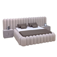 Cama Queen de Lujo Tapizada, Moderna, con Estructura de Cama King Size, Tapicería de Tela Blanca, Camas Dobles Queen Size con Diseño de Nube