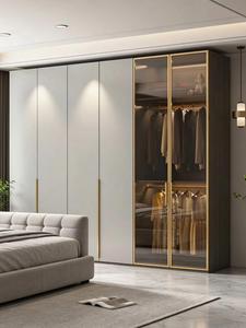 Armoire moderne durable avec porte <span class=keywords><strong>en</strong></span> verre mélaminé et éclairage intégré, facile à assembler pour chambre principale - Product Image 4
