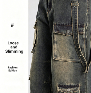 Jeans cargo baggy personnalisés, plusieurs grandes poches, denim foncé délavé rétro, jeans pour hommes, vêtements de travail en denim, jeans cargo - Product Image 5