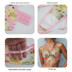 Completo Set Lingerie Donna <span class=keywords><strong>Trasparente</strong></span> Ricamato Floreale in <span class=keywords><strong>Tulle</strong></span> con Pizzo Scavato e Dettagli Floreali Tinta Unita - Hot Sale - Product Image 3