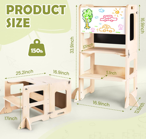 Taburete plegable de <span class=keywords><strong>cocina</strong></span> <span class=keywords><strong>para</strong></span> niños pequeños con torre de pie de aprendizaje con pizarra y pizarra blanca - Product Image 6