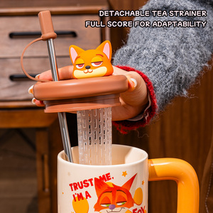 Tasses en céramique <span class=keywords><strong>Disney</strong></span> avec paille, couvercle et poignée, pour café et lait, idéales pour le bureau, la maison et comme cadeau - Product Image 4