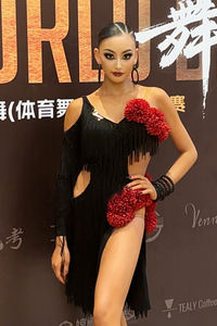 Gaun Tari Latin Vennystyle - Gaun Bunga Spandex/Katun <span class=keywords><strong>High</strong></span>-End Custom-Made dengan Rumbai untuk Ballroom - Product Image 3