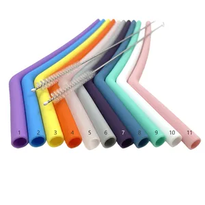 Paille pliée de remplacement en silicone extra longue de 14 pouces de couleur pastel pour accessoires de tasse Stanley de 40oz-Boire grande et flexible réutilisable