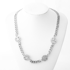 yunnique Unisex <b>Titanium</b> Steel Cuban <b>Chain</b> Necklace With Smile Face Expressions Long Hip Hop Punk Style Fashion Jewelry Gift - Product Image 4
