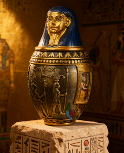 Meiweipet <strong>Urn</strong> Pet Ancient <strong>Egyptian</strong> Mythology Resin Sculpture Pet Memorial <strong>Urn</strong> with Pharaoh Statue Copper Jar Casket for Dog - Product Image 6