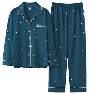 Pigiama da <span class=keywords><strong>Donna</strong></span> 100% <span class=keywords><strong>Cotone</strong></span> Stile Coreano a Maniche Lunghe, Abbigliamento per Casa Autunno-Estate, Completo Leggero Indossabile - Product Image 3