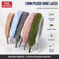 Lacets personnalisés de 13 mm de large, plats, larges, en peluche moelleuse, en polyester creux double couche, épais, pour chaussures de skate, vente en gros