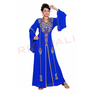 Compre un Kaftán de Chifón Azul Real Premium con Bordado Zari, un Vestido Elegante y Moderno para Fiestas, Vestido Modesto para Mujer - Product Image 6