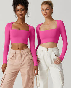 Gran oferta, Sujetador deportivo de compresión para Fitness, Top para <span class=keywords><strong>mujer</strong></span>, logotipo personalizado, cuello cuadrado, entrenamiento de secado rápido, Yoga, Top corto ajustado, ropa deportiva - Product Image 1