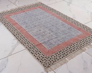 Tapis en coton style Kilim indien, imprimé à la main, style bohème, pour chambre à coucher, entrée, tapis de sol, décoration intérieure - Product Image 1