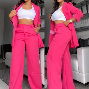 Fashionable 2026 <strong>Women</strong> <strong>s</strong> Solid Color Suit <strong>Set</strong> with Split Sleeve Detail Lapel Collar and Straight Leg Trousers - Product Image 5