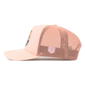 TCAP China Custom 5 Panel Cotton Fabric Cap <b>Flat</b> Embroidery Pink Trucker <b>Hat</b> - Product Image 5